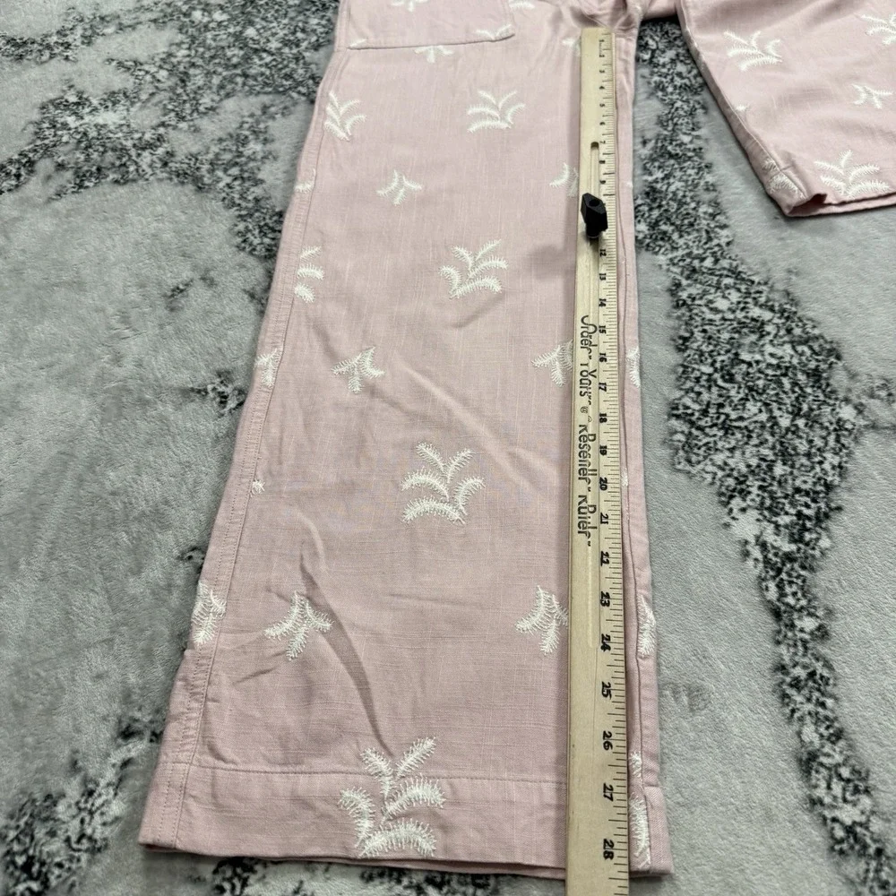 Zara Embroidered Wide Leg Pants Womens‎ Size XS Pink Linen Blend Boho Resort